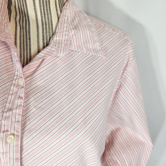 City Elements by Lee Pink & White Diagonal Striped Button Down Top Plus Size 1X - Picture 2 of 9